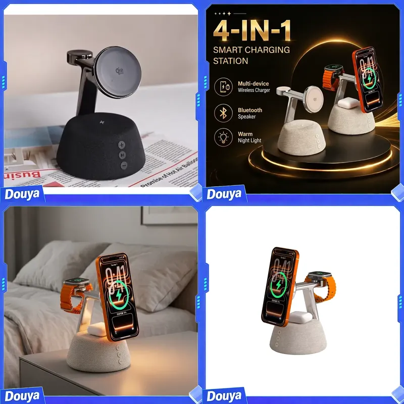 Electronics Gadgets In China - KUANGXIANG 新中国製ガジェット家電 25W Qi2規格対応 ワイヤレス充電スピーカー ベッドサイドウォームLEDライト付き