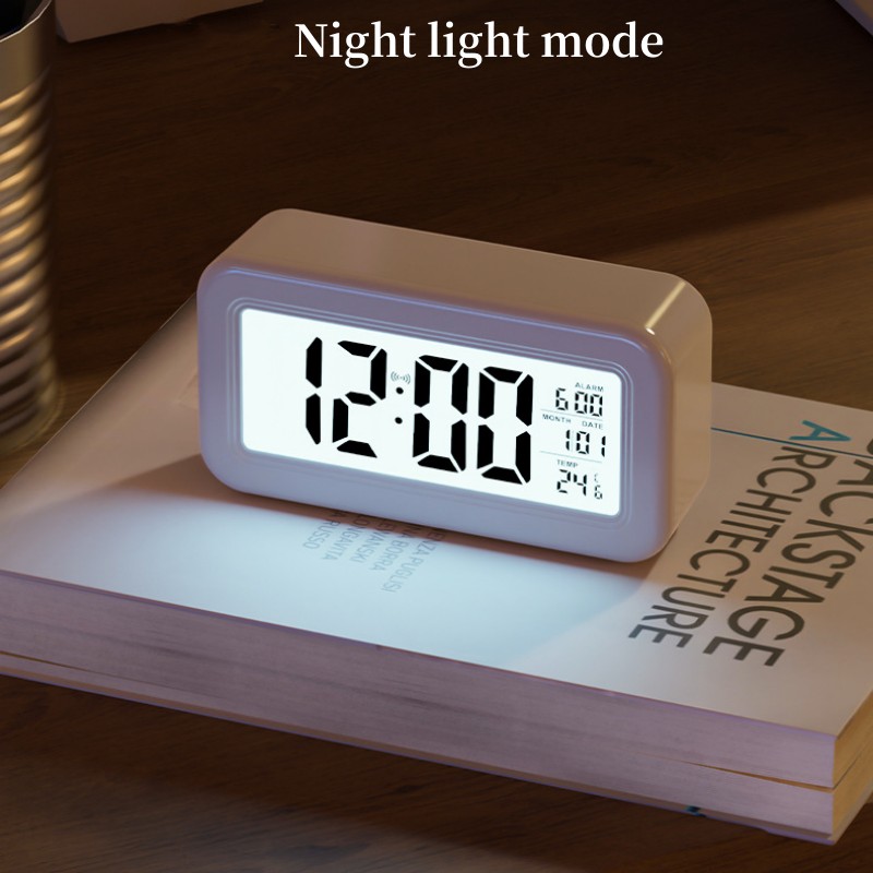 Modern Electronics Gadgets - 電池式デジタル目覚まし時計温度日付バックライト付きスヌーズ機能付き卓上時計12/24Hミュートベッドサイド電子LCD時計