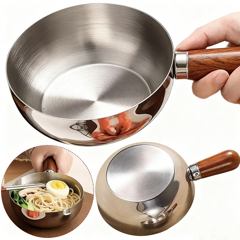 Kitchen Electronics Gadgets - ステンレス製ソースパン ミルクパン くるみ材の木製ハンドル付き 小型調理鍋 卵を焼く・牛乳を温める用 316ステンレス製