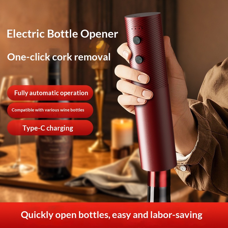 Kitchen Electronics Gadgets - 電動ワインボトルオープナー 充電式自動コルク抜き ワンクリックボタン付き ポータブルキッチンバーツール 赤ワインギフト用