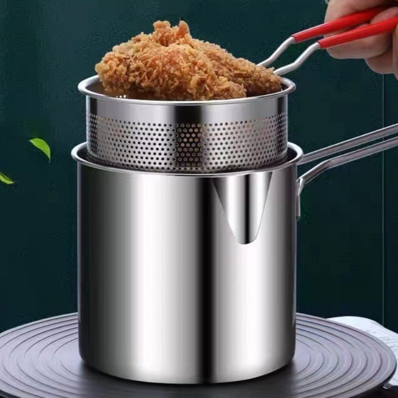 Kitchen Electronics Gadgets - 304 ステンレス鋼ディープフライヤーフライバスケット付き多機能小さな鍋キッチンチキン魚調理ツール