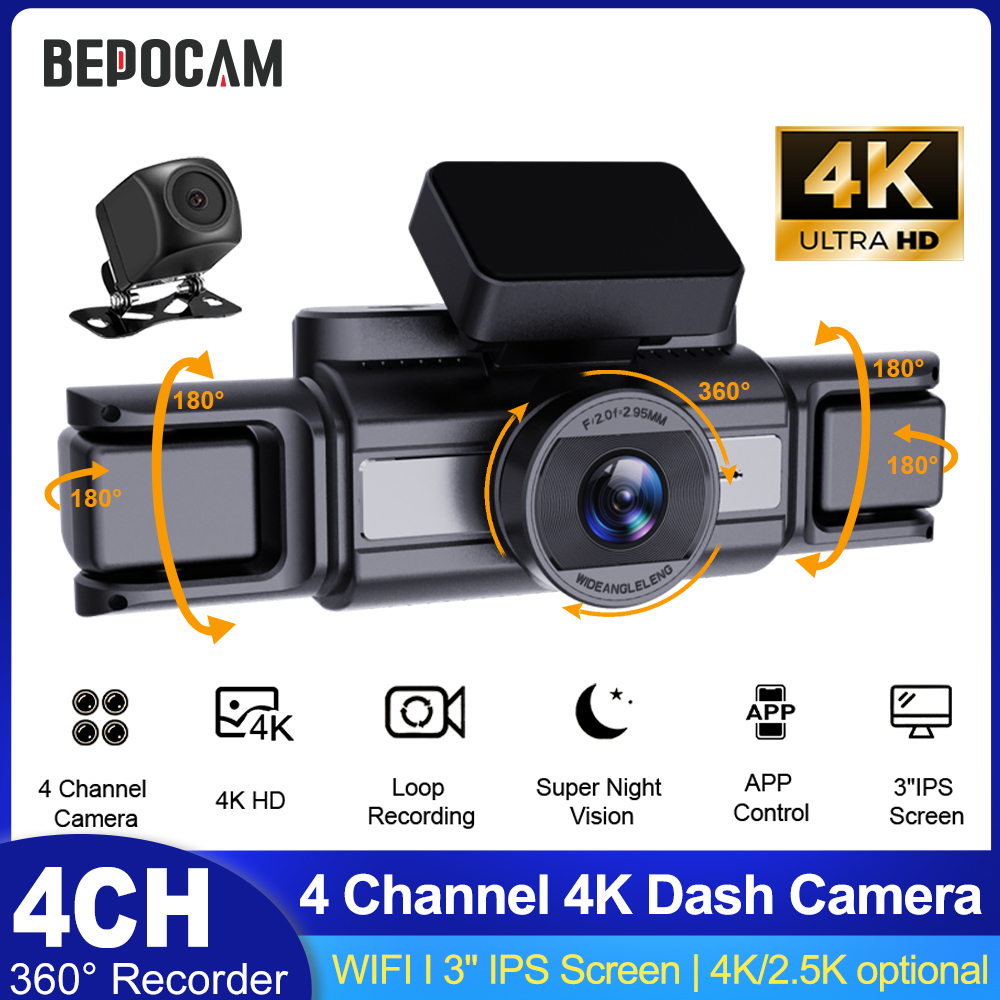 Panoramic Dash Cam 360 - BEPOCAM 4CH 4K 車載カメラ 360 °