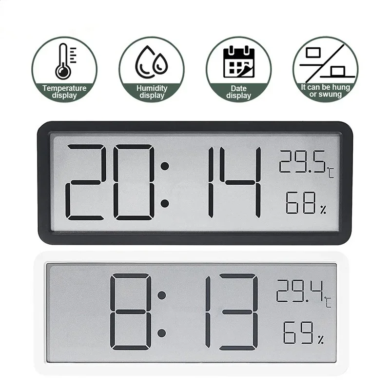 Modern Electronics Gadgets - LCD スクリーンデジタル壁時計時間温度湿度時間表示電子時計デスクトップデジタル時計電池式