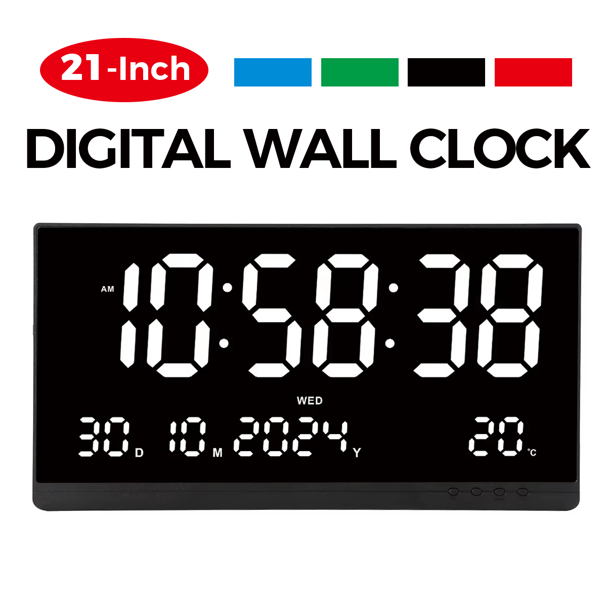 Modern Electronics Gadgets - 21インチ大型デジタル壁掛け時計 日付カレンダー 12/24時間表示 時刻/日付/曜日/温度表示 USB電源 電子LED目覚まし時計