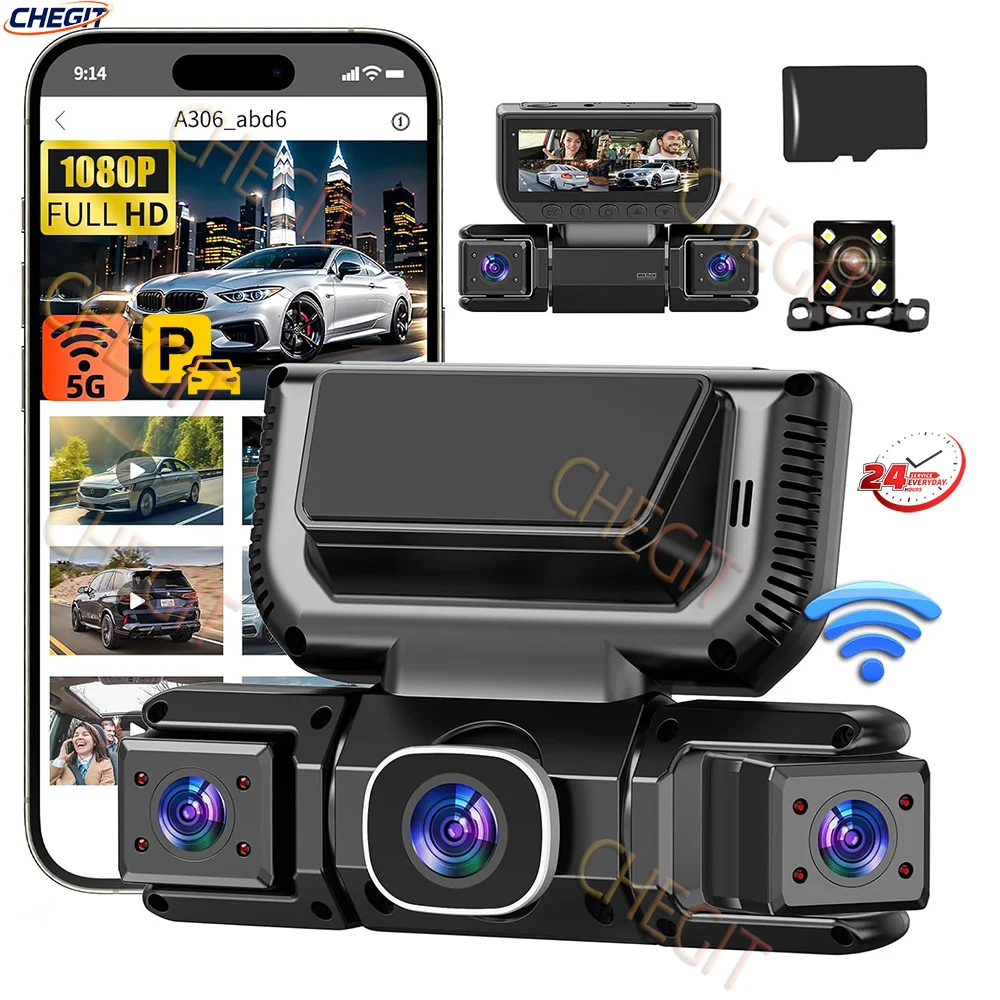 Panoramic Dash Cam 360 - 360度4カメラ（フロント、左、右、リアビュー）WIFI 1080Pビデオレコーダー 車載DVR ダッシュカム 4ウェイ 24時間対応ハードウェアキット付属