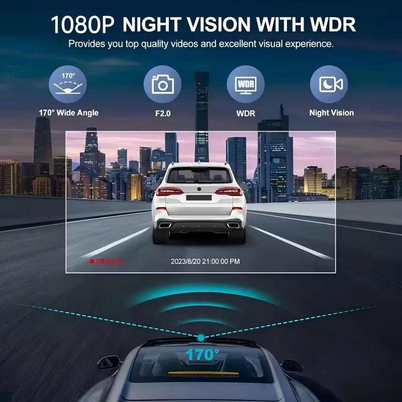 2/3チャンネルHDドライブレコーダー、フロント1080p＋ - Panoramic Dash Cam 360 のレビューと価格