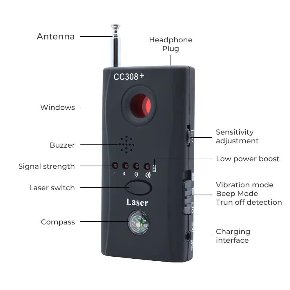CC308 ポータブル隠しカメラ検出器アンチスパイ率直なバグ - Electronics Gadgets Sale のレビューと価格