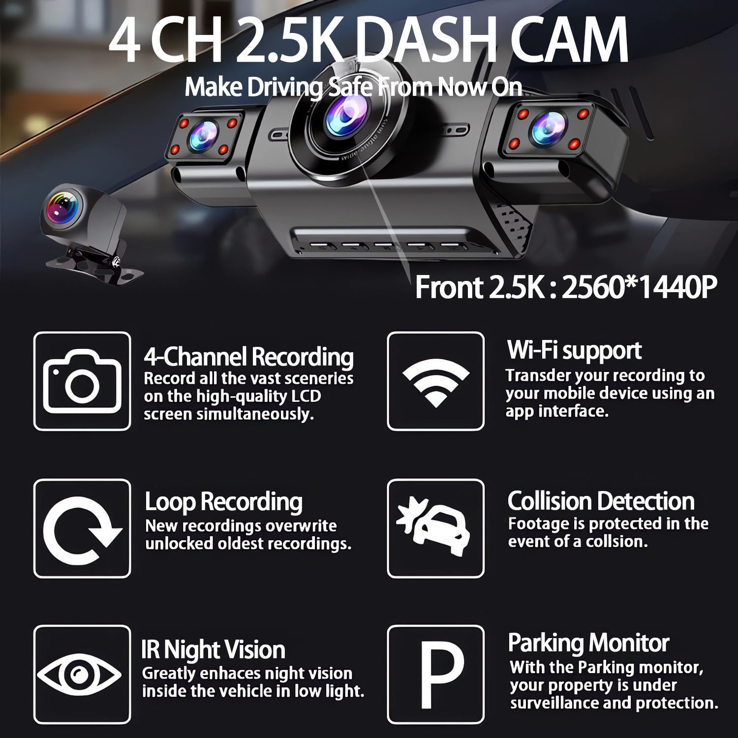 360度4カメラ搭載ドライブレコーダー 車載カメラ DVR  - Panoramic Dash Cam 360 のレビューと価格