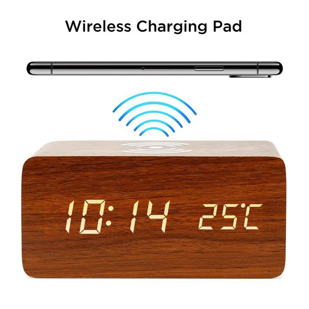 LEDデジタル木製USB/AAA電源テーブルクロック、温度計 - Modern Electronics Gadgets のレビューと価格