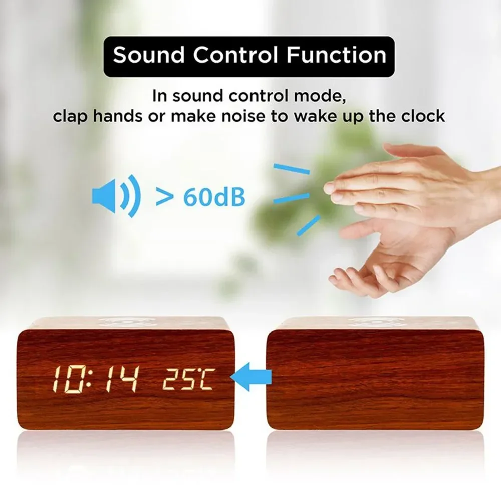 LEDデジタル木製USB/AAA電源テーブルクロック、温度計 - Modern Electronics Gadgets のレビューと価格