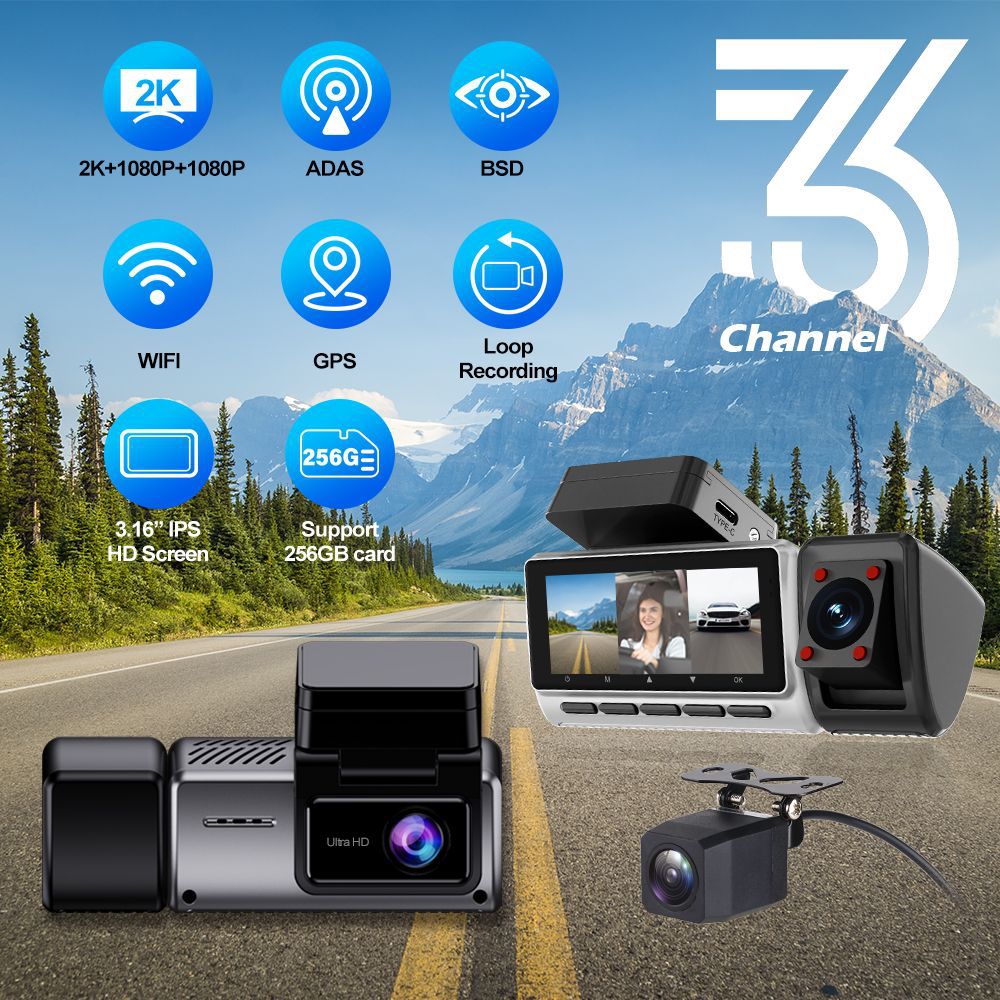 新型クロスボーダー対応トリプル録画2K駐車監視360度パノラ - Panoramic Dash Cam 360 のレビューと価格