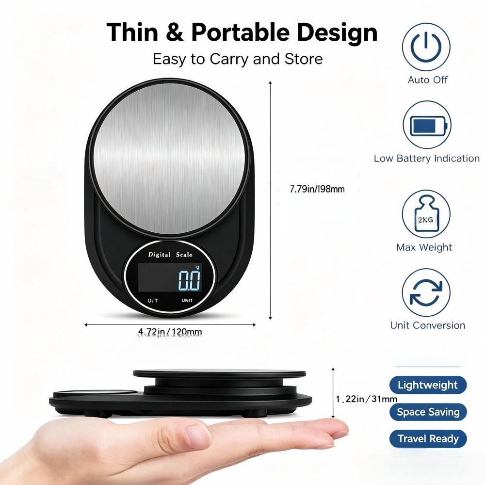 2KG 0.1g ミニポータブルデジタルキッチンスケール、丸 - Electronics & Gadgets Icon のレビューと価格