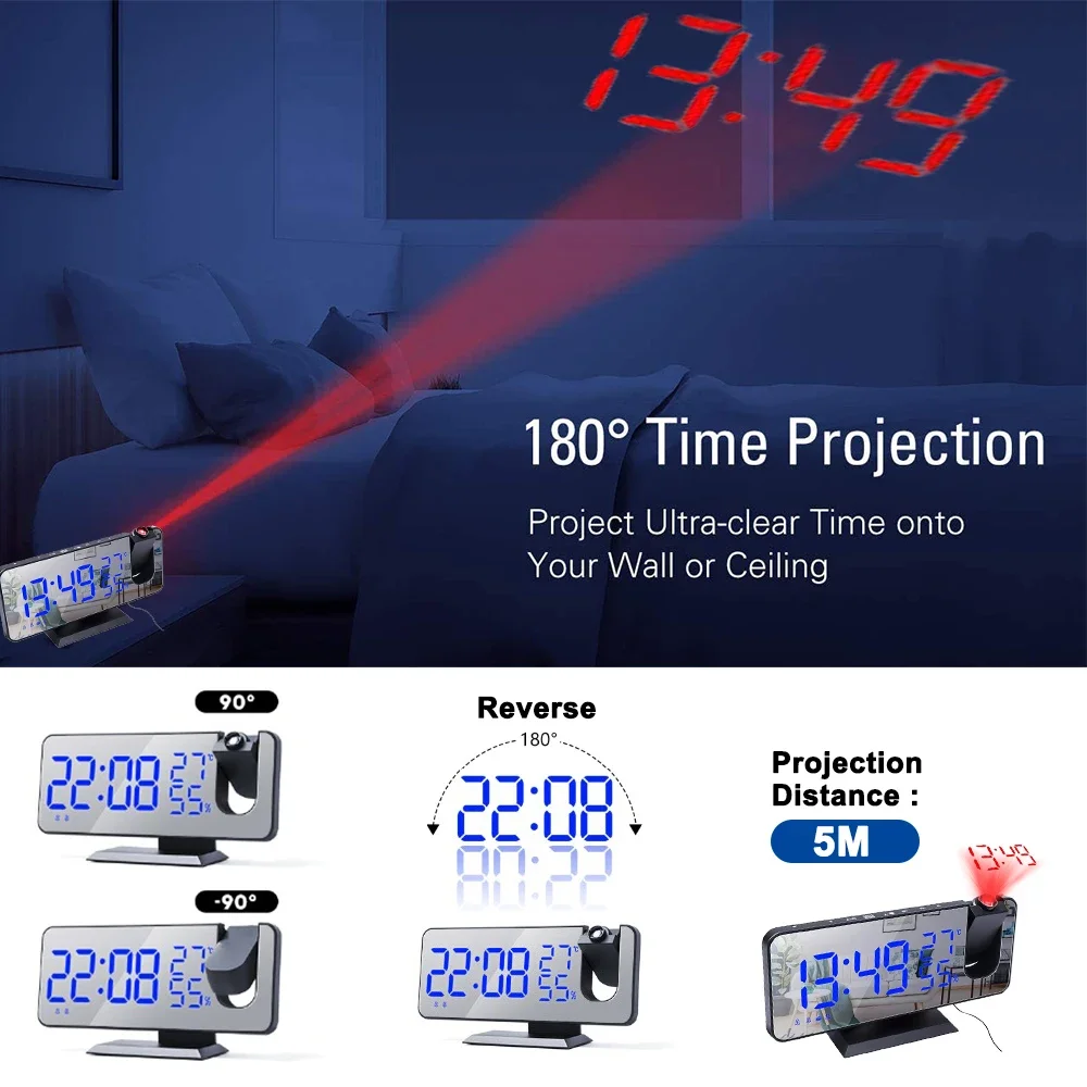 LED デジタル投影目覚まし時計 USB 電子天井プロジェク - Modern Electronics Gadgets のレビューと価格